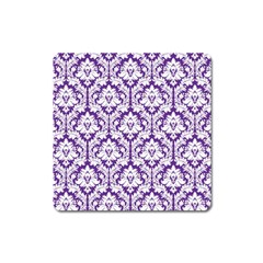 White On Purple Damask Magnet (square) by Zandiepants