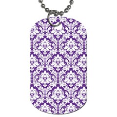 White On Purple Damask Dog Tag (one Sided) by Zandiepants