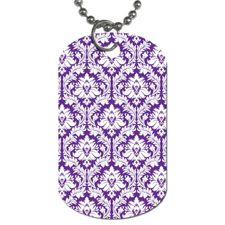 White on Purple Damask Dog Tag (One Sided)