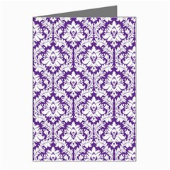 White On Purple Damask Greeting Card by Zandiepants