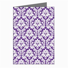 White On Purple Damask Greeting Card (8 Pack)