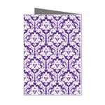 White on Purple Damask Mini Greeting Card (8 Pack) Left