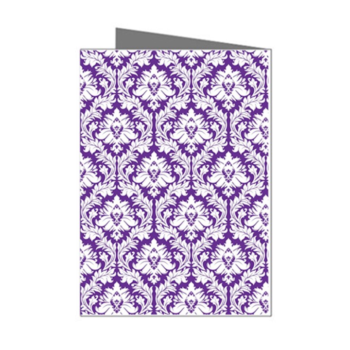 White on Purple Damask Mini Greeting Card (8 Pack)