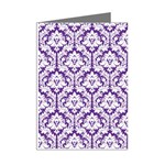 White on Purple Damask Mini Greeting Card (8 Pack) Right