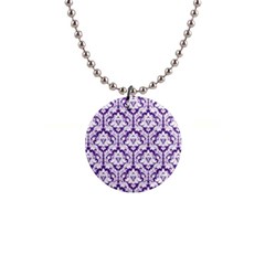 Royal Purple Damask Pattern 1  Button Necklace by Zandiepants