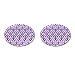 White On Purple Damask Cufflinks (oval) by Zandiepants