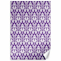 White On Purple Damask Canvas 12  X 18  (unframed) by Zandiepants