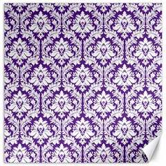 White On Purple Damask Canvas 16  X 16  (unframed) by Zandiepants