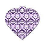 White on Purple Damask Dog Tag Heart (One Sided)  Front