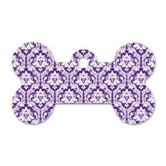 White On Purple Damask Dog Tag Bone (one Sided) by Zandiepants