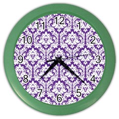 White On Purple Damask Wall Clock (color) by Zandiepants