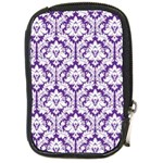 White on Purple Damask Compact Camera Leather Case Front