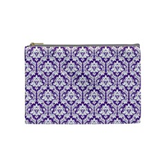 White On Purple Damask Cosmetic Bag (medium) by Zandiepants