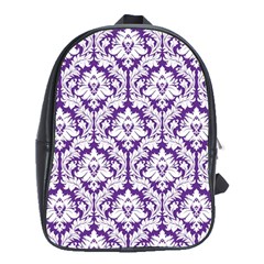 White On Purple Damask School Bag (xl) by Zandiepants