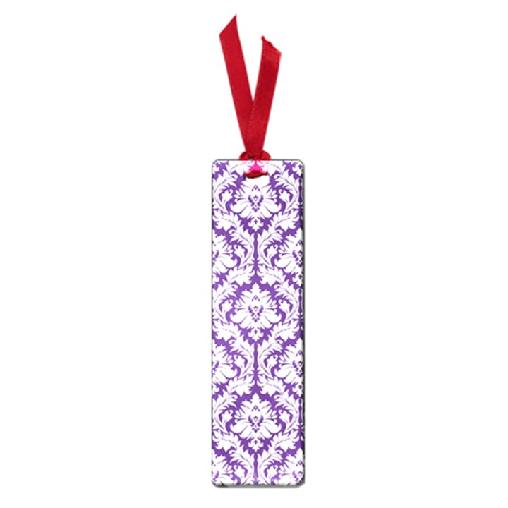 White on Purple Damask Small Bookmark