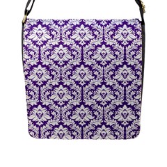 Royal Purple Damask Pattern Flap Closure Messenger Bag (l) by Zandiepants