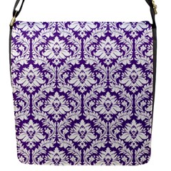 Royal Purple Damask Pattern Flap Closure Messenger Bag (s) by Zandiepants