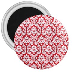 White On Red Damask 3  Button Magnet by Zandiepants