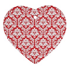 White On Red Damask Heart Ornament by Zandiepants