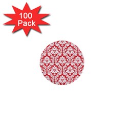 White On Red Damask 1  Mini Button (100 Pack) by Zandiepants