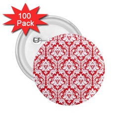 White On Red Damask 2 25  Button (100 Pack) by Zandiepants