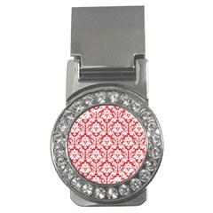 White On Red Damask Money Clip (cz)