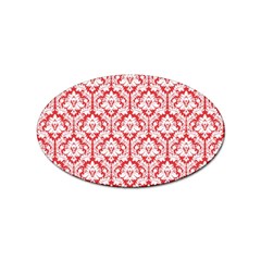 White On Red Damask Sticker (oval) by Zandiepants