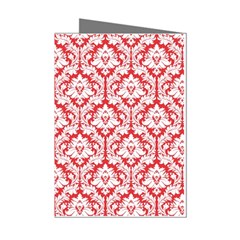 White On Red Damask Mini Greeting Card (8 Pack) by Zandiepants