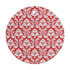 White On Red Damask Round Ornament (two Sides) by Zandiepants