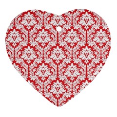 White On Red Damask Heart Ornament (two Sides) by Zandiepants