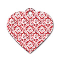 White On Red Damask Dog Tag Heart (one Sided)  by Zandiepants