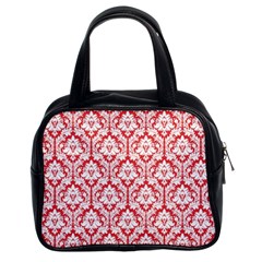 Poppy Red Damask Pattern Classic Handbag (two Sides) by Zandiepants