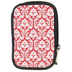 White On Red Damask Compact Camera Leather Case by Zandiepants