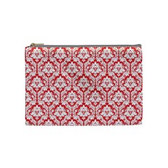 Poppy Red Damask Pattern Cosmetic Bag (medium) by Zandiepants