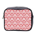 Poppy Red Damask Pattern Mini Toiletries Bag (Two Sides) Front