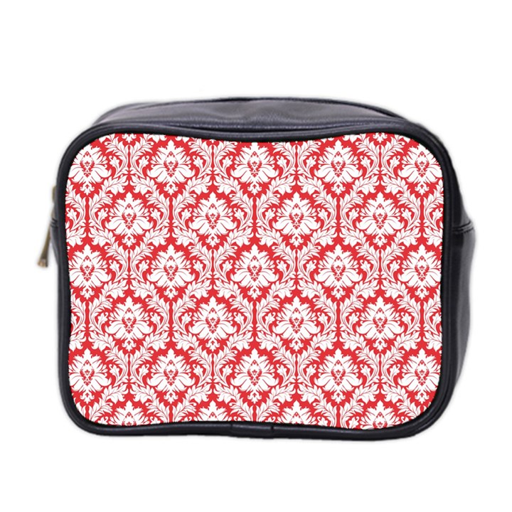 Poppy Red Damask Pattern Mini Toiletries Bag (Two Sides)