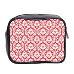 Poppy Red Damask Pattern Mini Toiletries Bag (Two Sides) Back