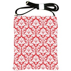 Poppy Red Damask Pattern Shoulder Sling Bag by Zandiepants