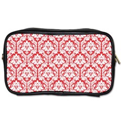 White On Red Damask Travel Toiletry Bag (one Side) by Zandiepants