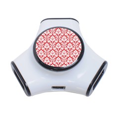 White On Red Damask 3 Port Usb Hub by Zandiepants