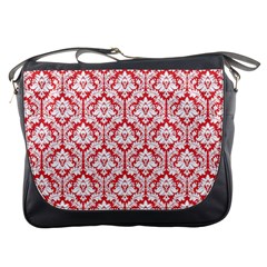 Poppy Red Damask Pattern Messenger Bag by Zandiepants