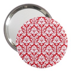 White On Red Damask 3  Handbag Mirror by Zandiepants