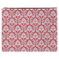 Poppy Red Damask Pattern Cosmetic Bag (xxxl) by Zandiepants