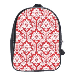 White On Red Damask School Bag (xl) by Zandiepants