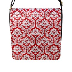 Poppy Red Damask Pattern Flap Closure Messenger Bag (l) by Zandiepants