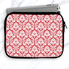 White On Red Damask Apple Ipad Zippered Sleeve by Zandiepants