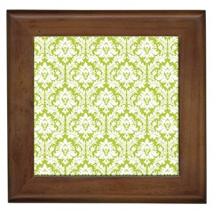 White On Spring Green Damask Framed Ceramic Tile by Zandiepants