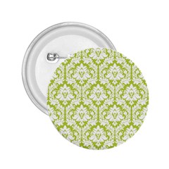 White On Spring Green Damask 2 25  Button by Zandiepants