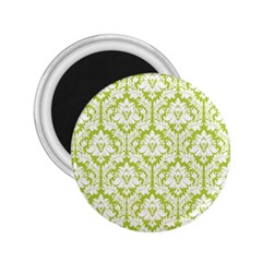 White On Spring Green Damask 2 25  Button Magnet by Zandiepants