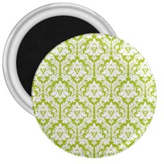 White On Spring Green Damask 3  Button Magnet by Zandiepants